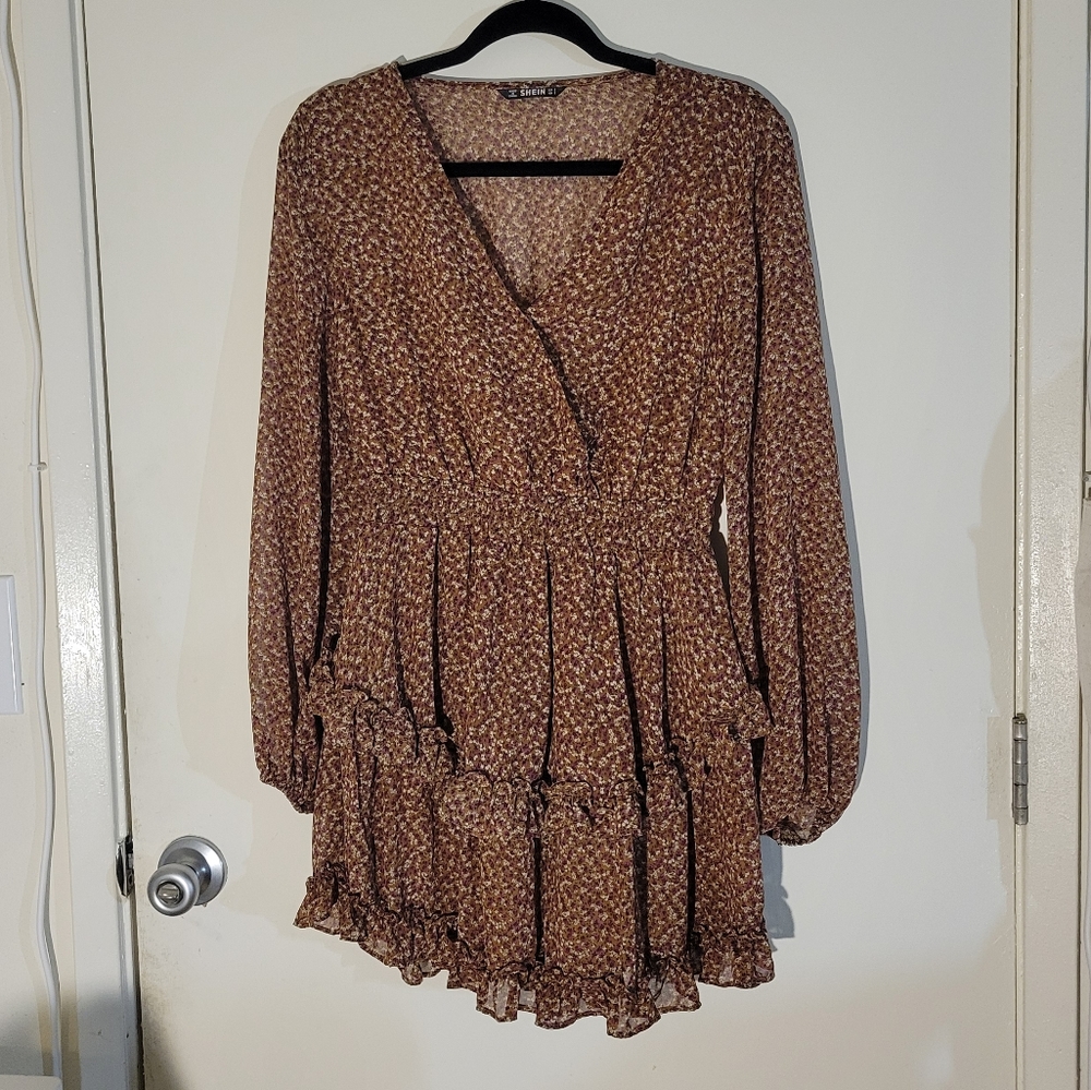 Shein Long-sleeve Multi-Layered Floral Mini Dress